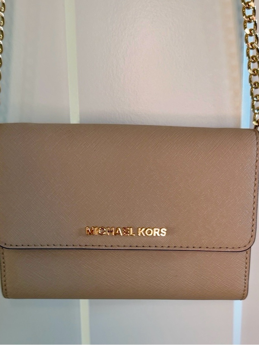 Michael Kors Taupe Crossbody with Gold Chain